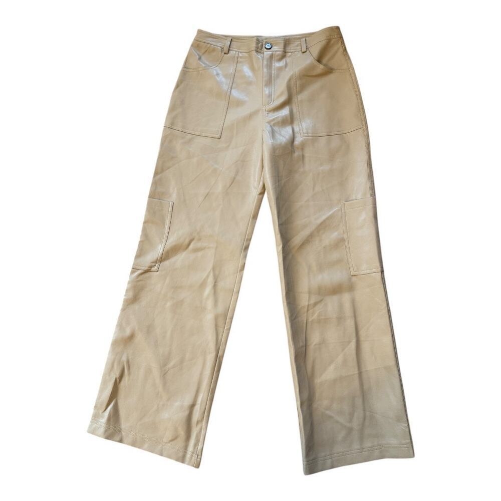 Know One Cares‎ Women's Beige Wide-Leg Vegan Leather Pants Size Large NWOT